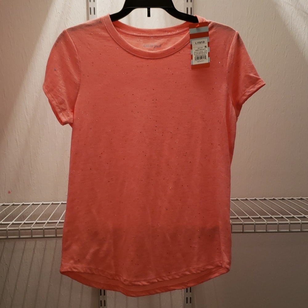 Girls L coral glitter tee